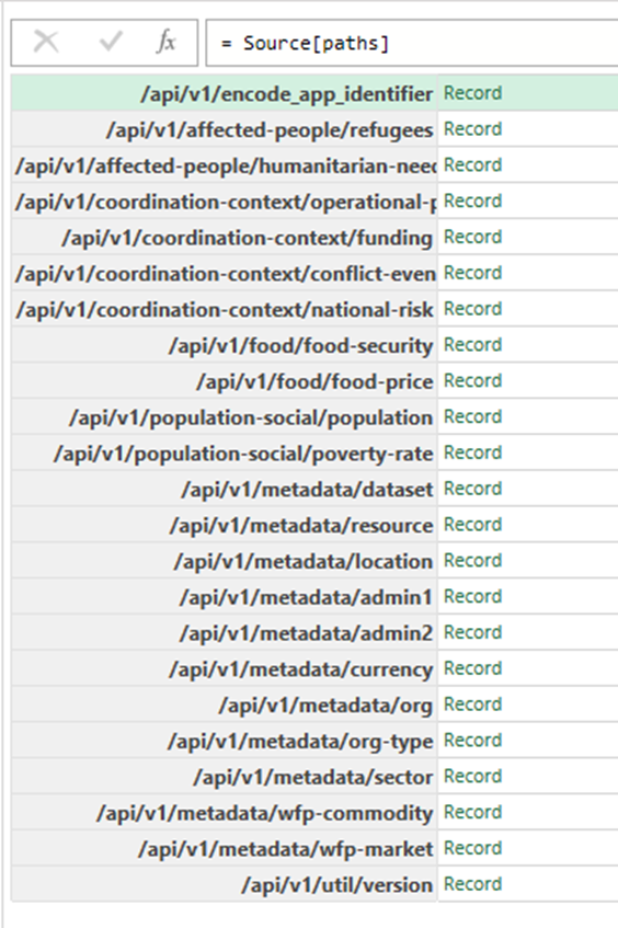 A screenshot of the OpenAPI JSON document as it appears in Excel